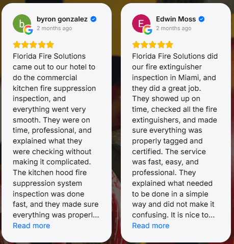 Five-star customer reviews from byron gonzalez and Edwin Moss describing professional, on-time inspections and clear explanations.