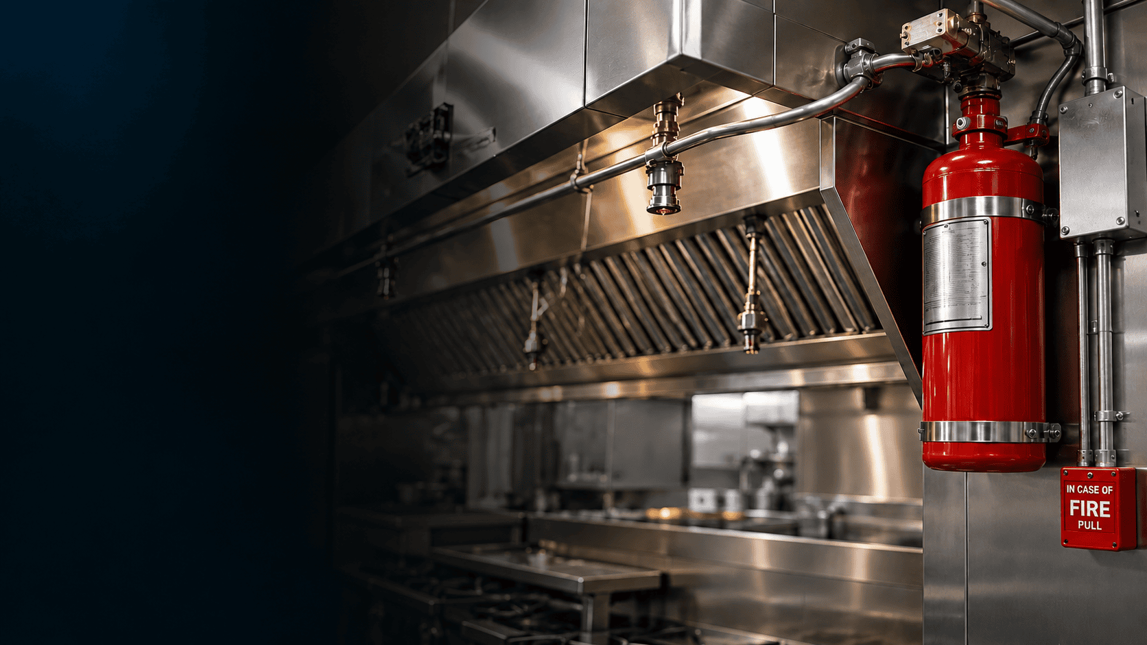 Commercial kitchen hood and fire suppression equipment